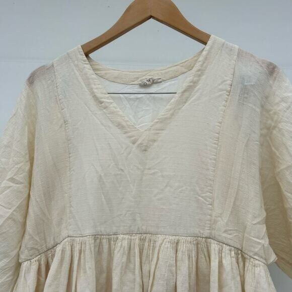 World Of Crow Boxy Sleeve Summer Dress Cotton Cottagecore Boho Cream XS Prairie - Picture 5 of 11